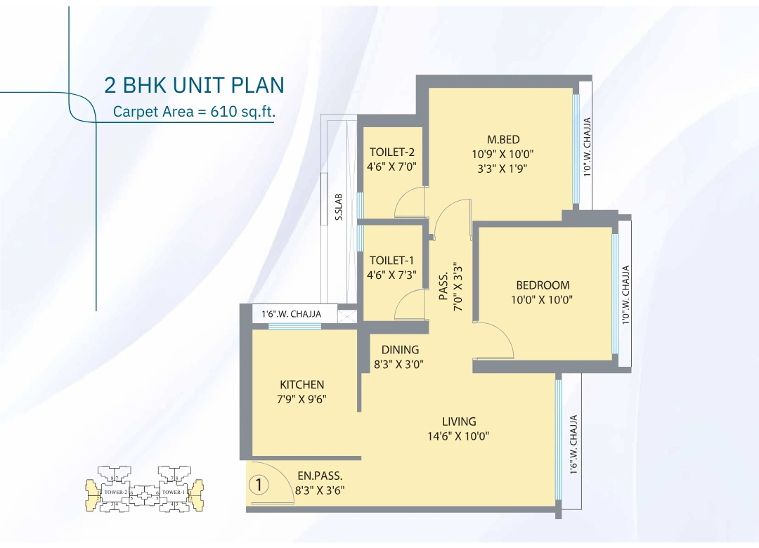 Westcenter Kandivali 1 Bhk floorplan
